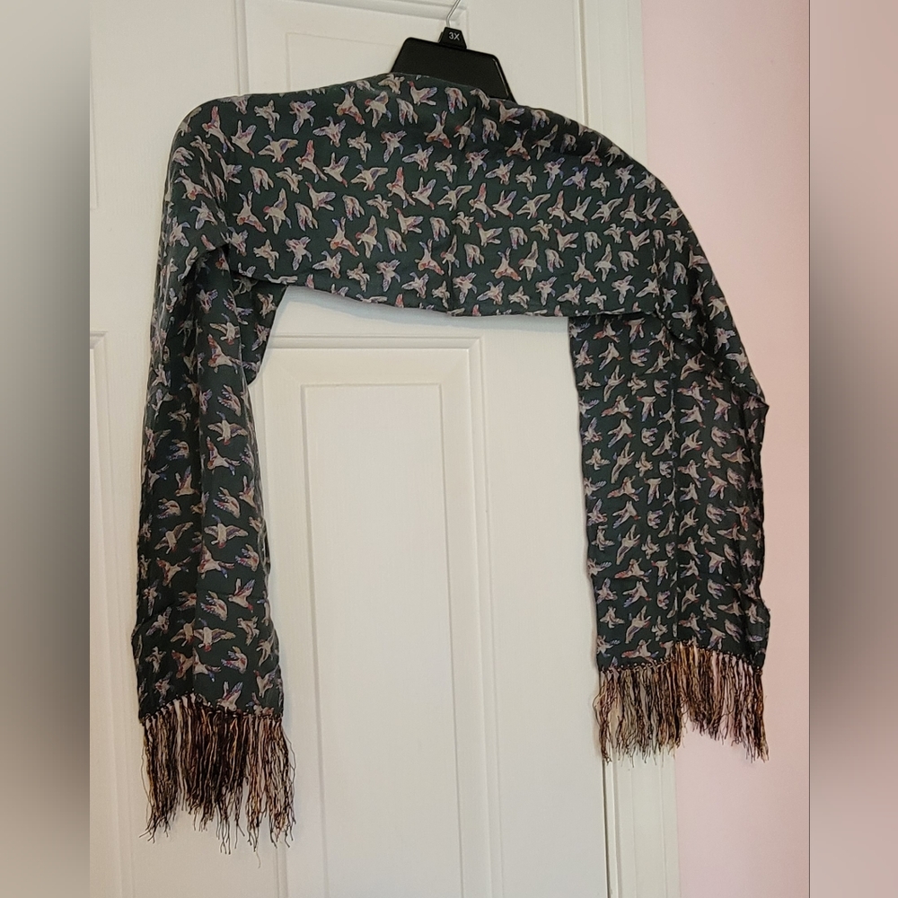 CHUNS Green Duck Scarf with multiple colored tassels.